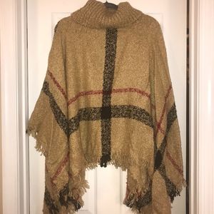 Plaid turtleneck sweater poncho